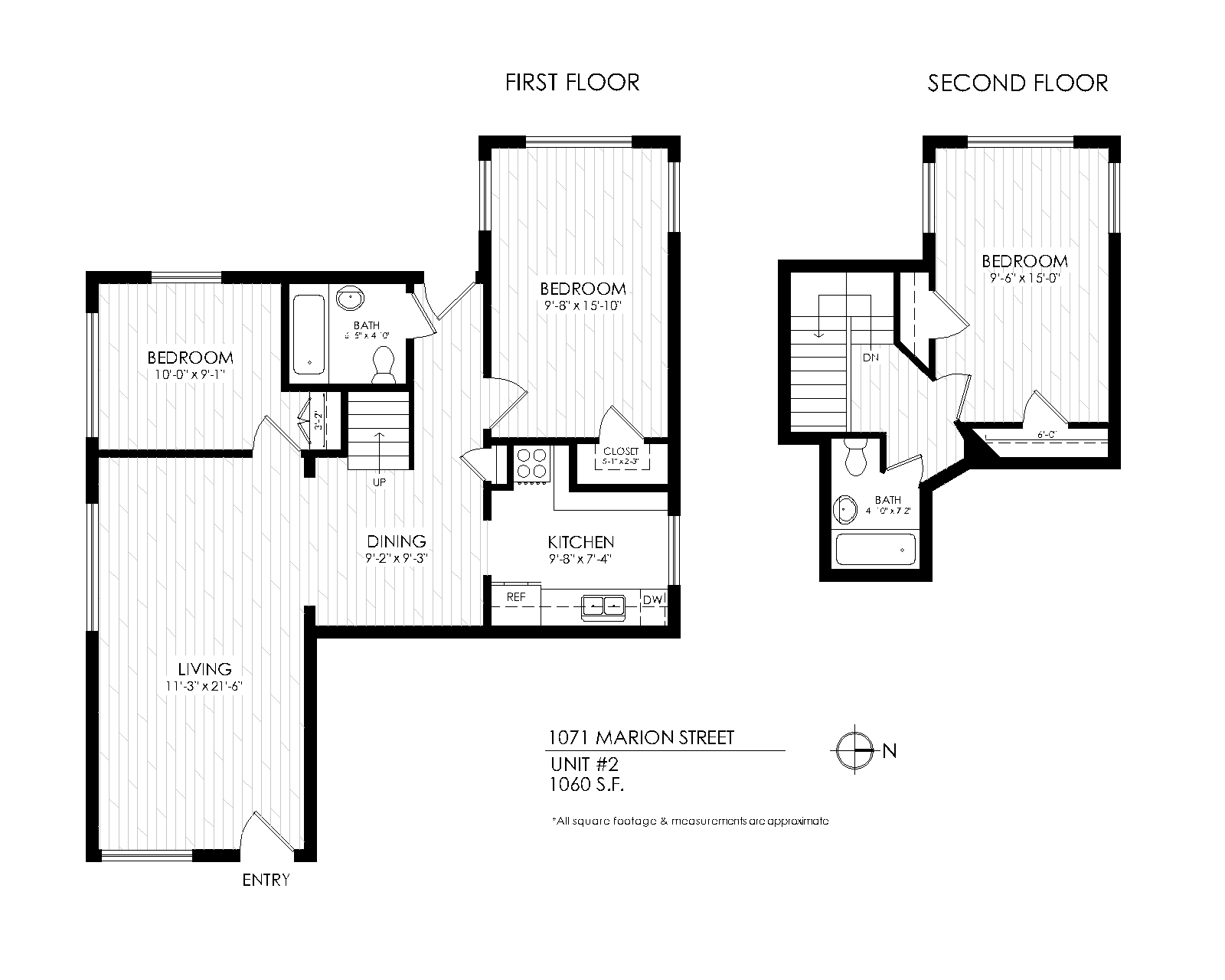 Floor plan for 3 beds, 2 baths, 1060 sqft